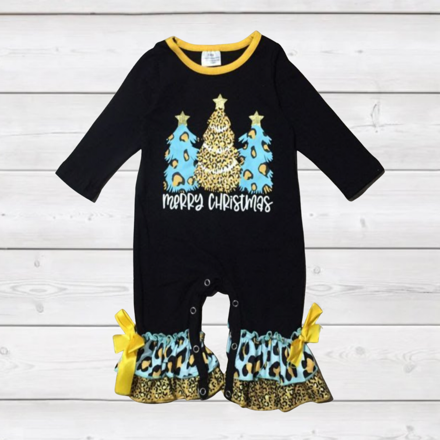 Leopard Trees Merry Christmas Romper*