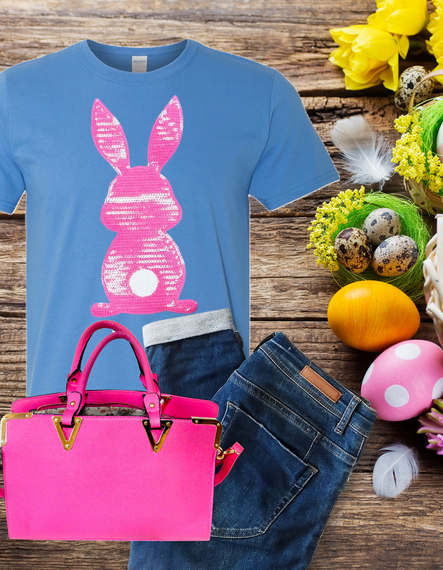 Chenille Patch Pink Bunny