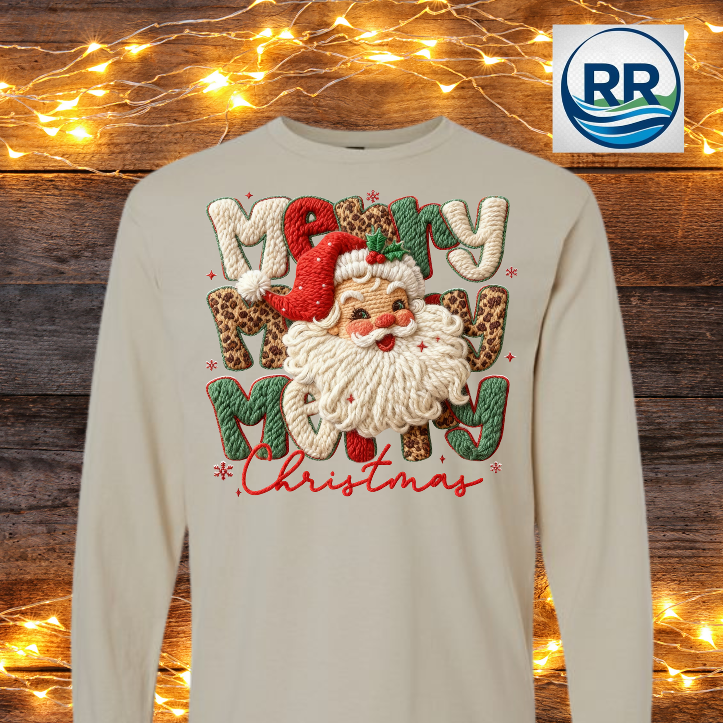 Christmas Santa Long Sleeve Tee: Sand