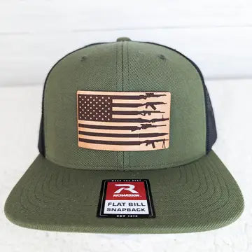 Richardson 112:Gun American Flag Leather Hat Patch