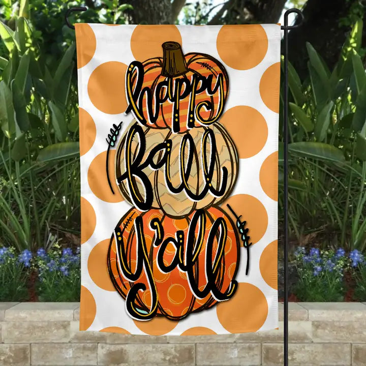 Garden Flag- Happy Fall Y'all Stacked Pumpkins*