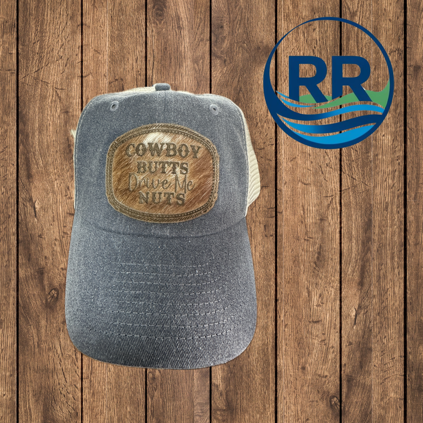 Cowboy Butts Cowhide Patch Cap, Navy/ Stone