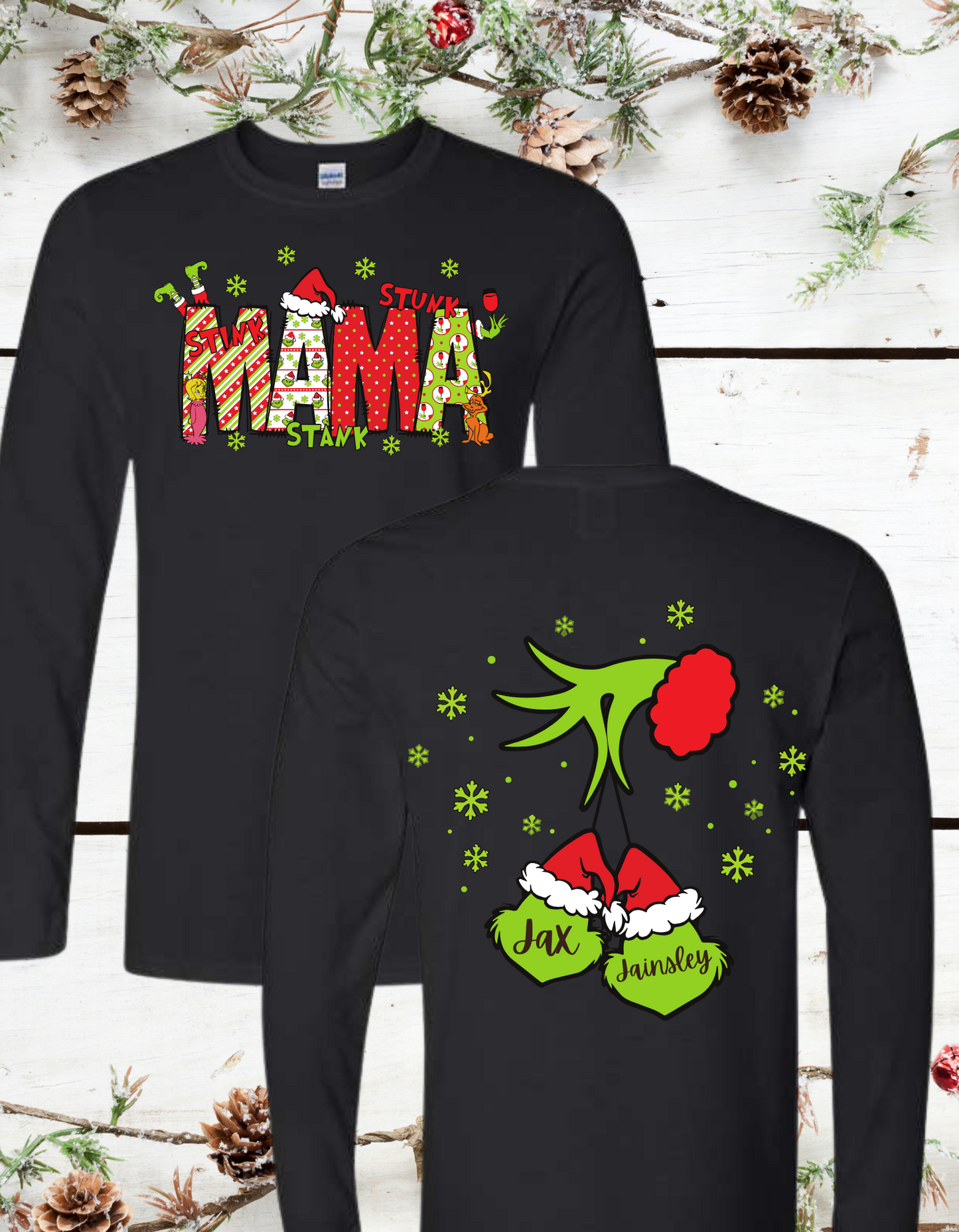 Custom Mama Grinch with Names Long Sleeve T