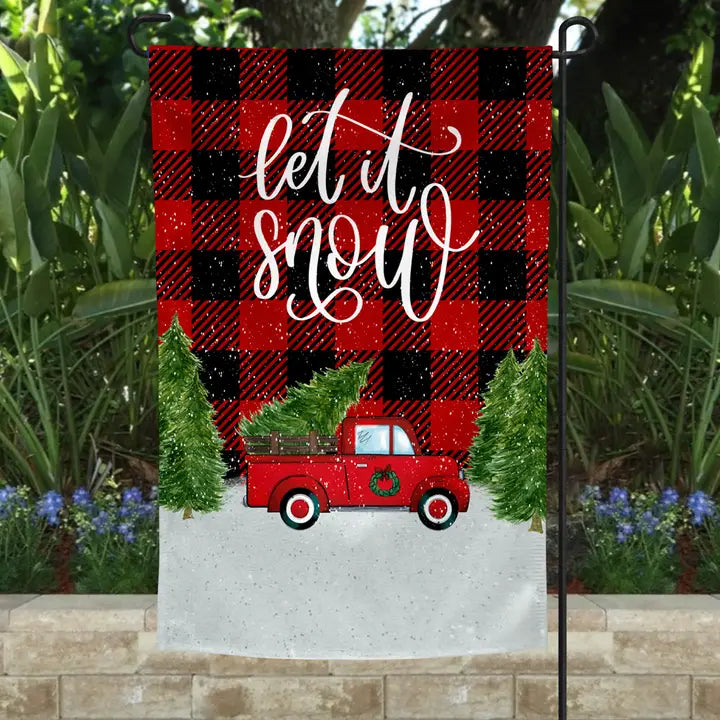 Garden Flag- Let It Snow Buffalo Plaid Truck and Trees