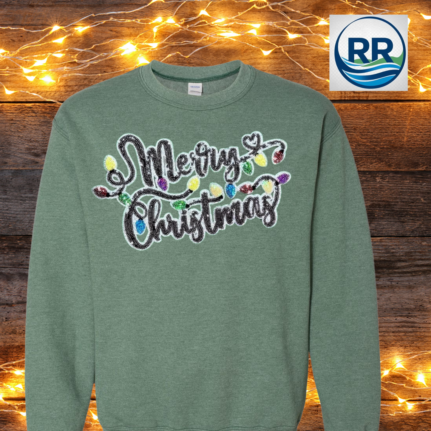 Sequin Merry Christmas Crew: Heather Dark Green