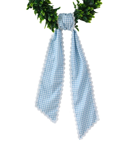 Custom Monogram Wreath Sash: Plaid Light Blue