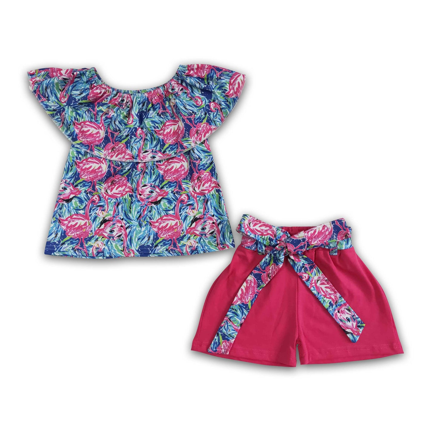 Flamingo shirt solid shorts girls boutique outfits*