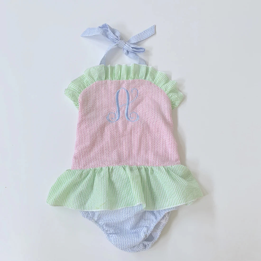 Seersucker Swim One Piece Color Block