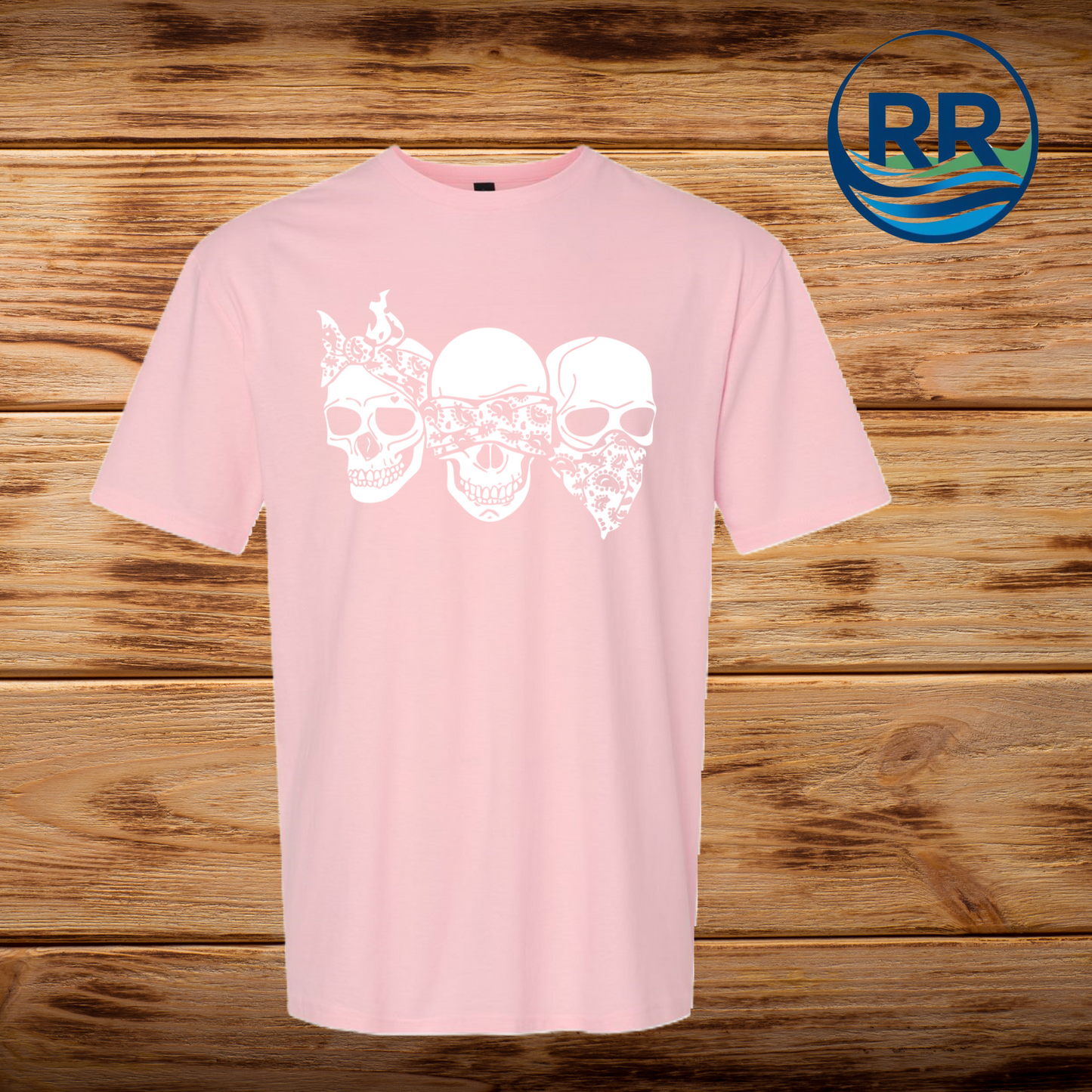 Three Skulls T Shirt: Pink