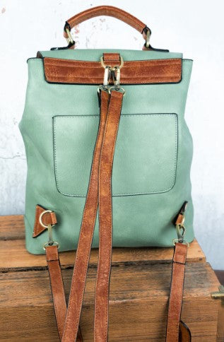 Mint Faux Leather Satchel Backpack*