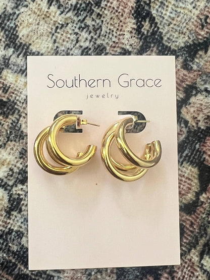 Triple Hoop Earrings - Water and Tsrnish Resistant