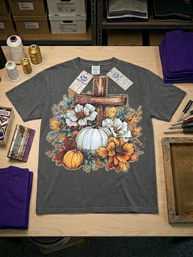 Floral Pumpkin Cross ComfortColors T-Shirt