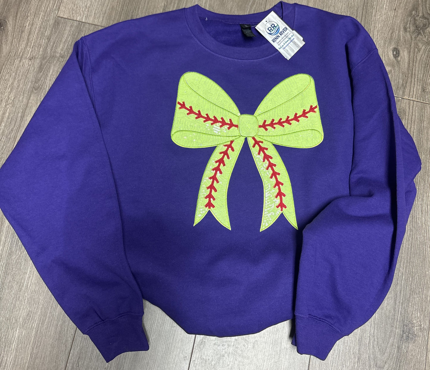 Sequins Softball Bow: Crew, Purple
