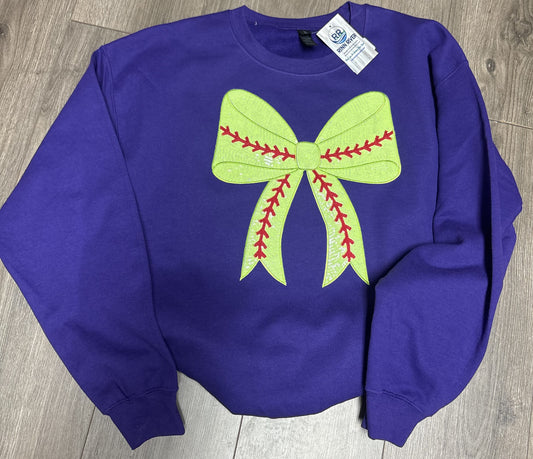 Sequins Softball Bow: Crew, Purple