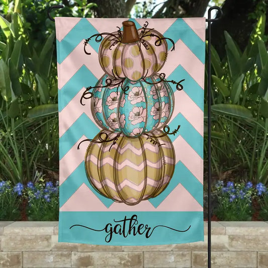 Garden Flag- Gather Blue and White Pumpkin