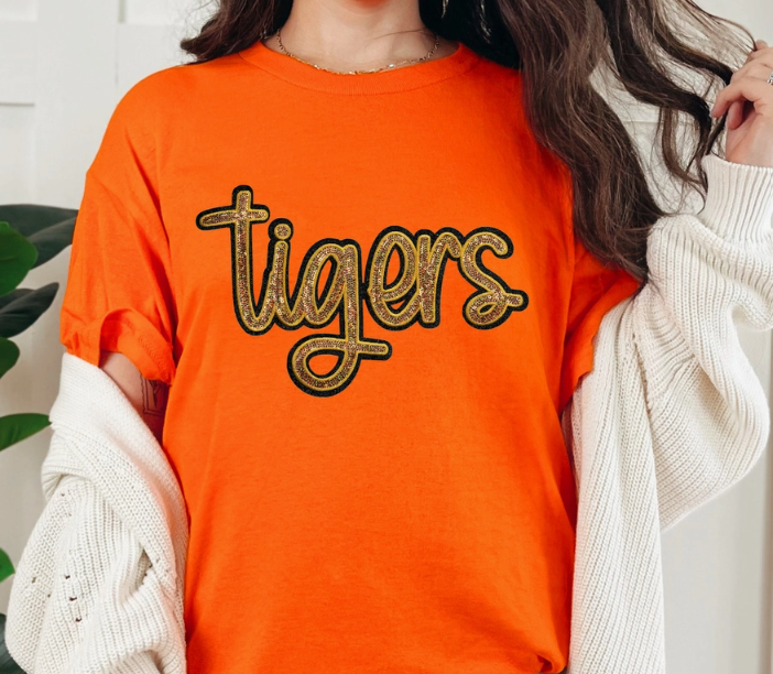 Sequin Tiger Tee: Softstyle Orange