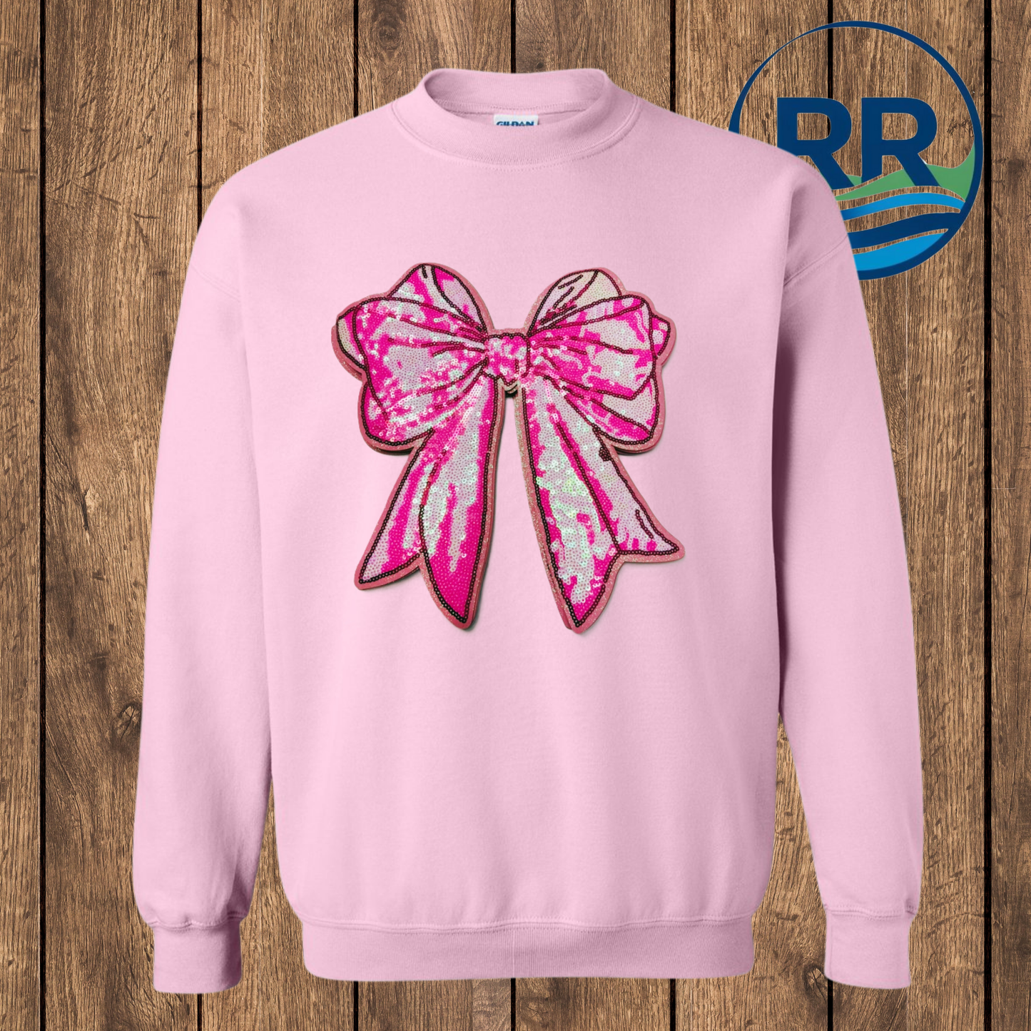 Sequin Pink Bow: Crew, Pink