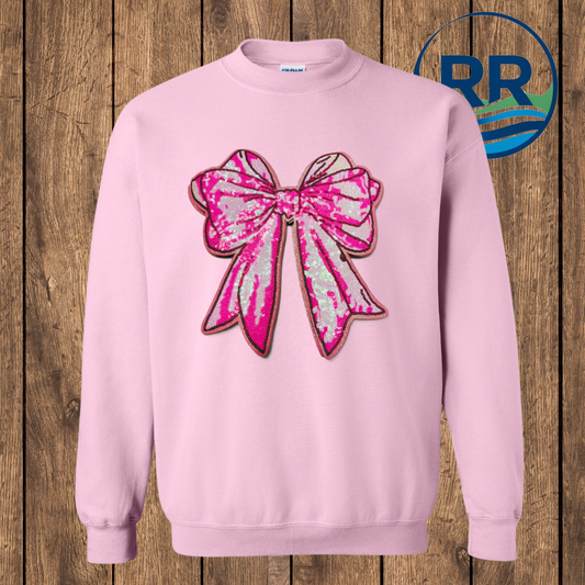 Sequin Pink Bow: Crew, Pink