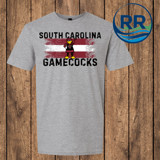SC Gamecocks Cocky Distressed Short Sleeve SoftStyle, Sport Grey
