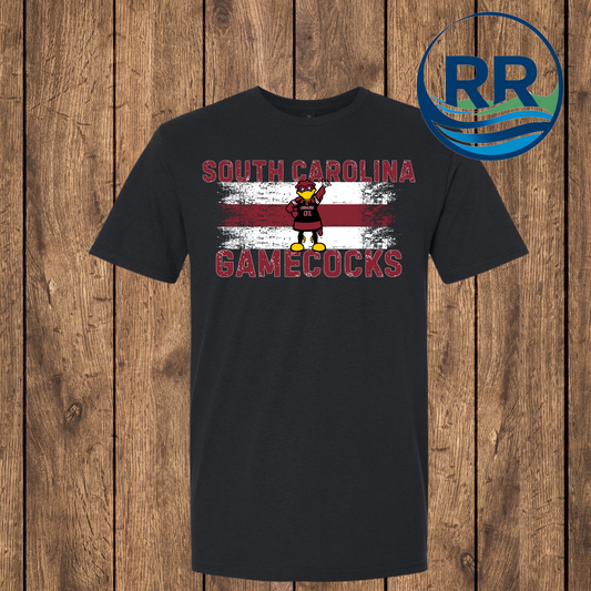 SC Gamecocks Cocky Distressed Short Sleeve SoftStyle, Black