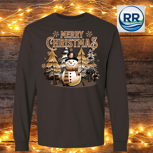 Christmas Snowman Long Sleeve Tee: Chocolate