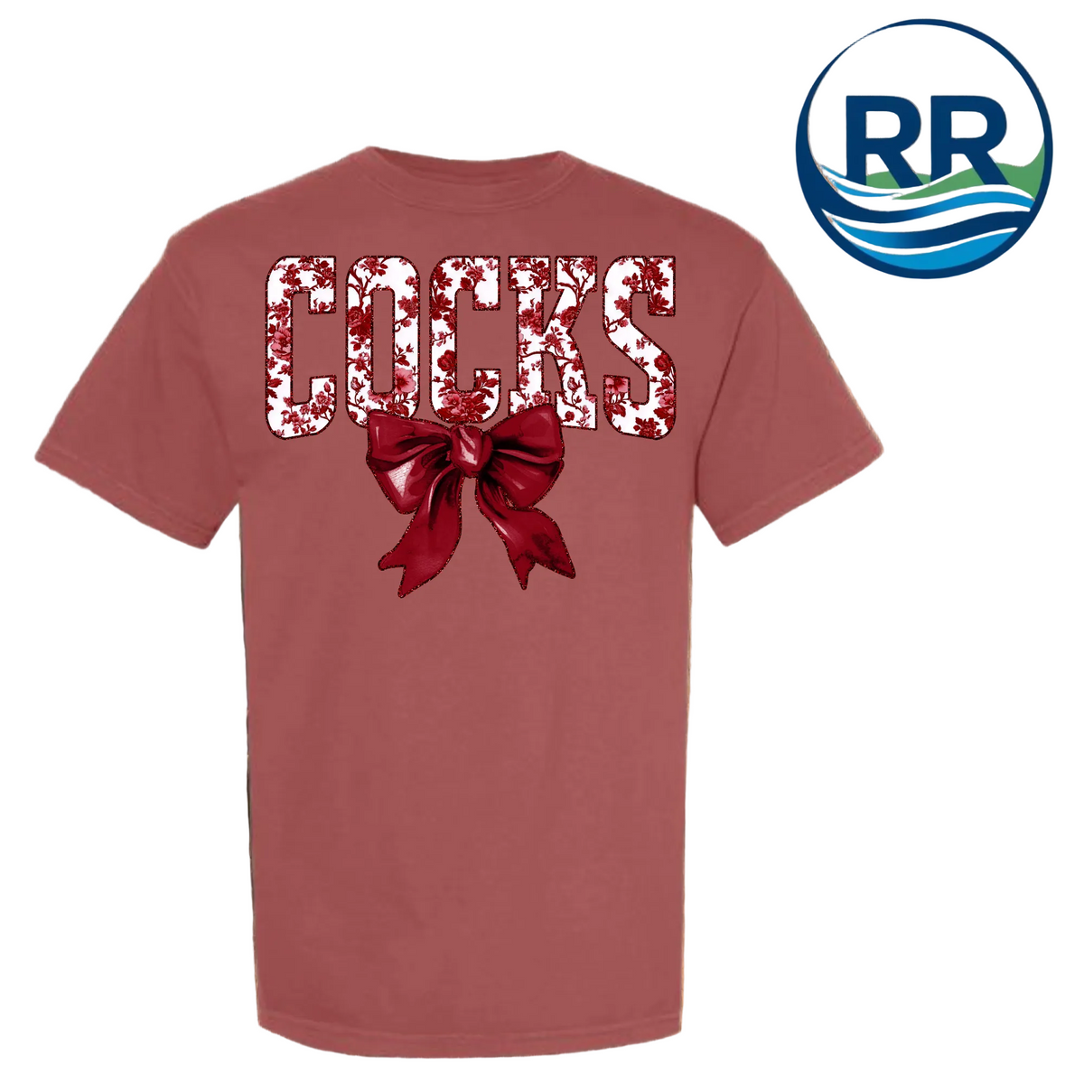Cocks Maroon Floral Comfort Colors T-Shirt