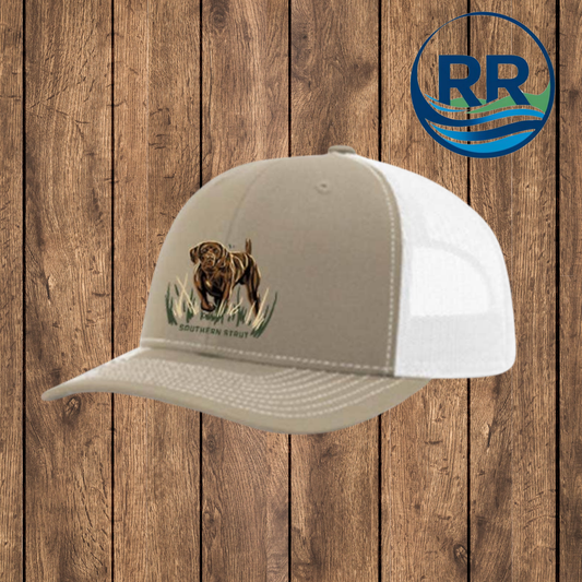 Pointer Strut Trucker Hat: Khaki / White
