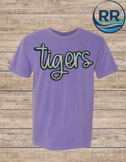 Tigers Sequin Comfort Colors T-Shirt Purple