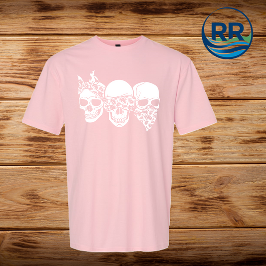Three Skulls T Shirt: Pink