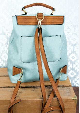 Blue Faux Leather Satchel Backpack*